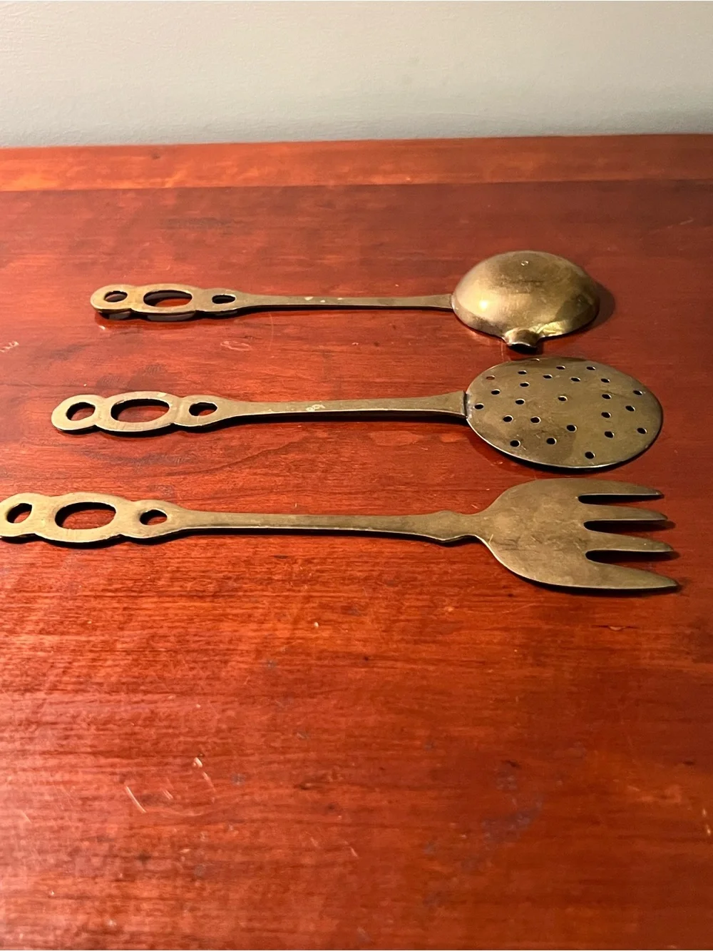 Vintage Brass Kitchen Serving Utensils - Set of 3